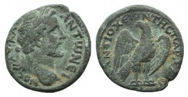 Antoninus Pius (138-161). Cilicia, Antiocheia ad Cragum. Æ Assarion (18mm, 3.84g, 6h). Laureate head r. R/ Eagle standing facing, head and tail l., wi...
