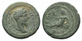 Lucius Verus (161-169). Cilicia, Olba. Æ (20mm, 5.95g, 12h). Laureate head r. R/ River-god Kalikadnos reclining l., holding long reed, resting on wate...
