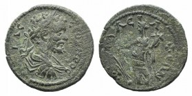 Septimius Severus (193-211). Lydia, Phidadelphia. Æ (23mm, 5.90g, 6h). Laureate, draped and cuirassed bust r. R/ Tyche standing l., holding rudder and...