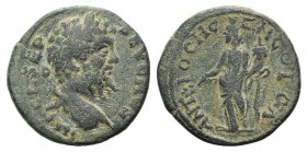 Septimius Severus (193-211). Pisidia, Antioch. Æ (22mm, 5.54g, 6h). Laureate head r. R/ Tyche standing l. holding branch and cornucopia. SNG BnF 1114 ...