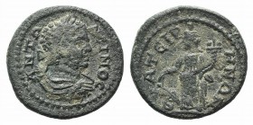 Caracalla (197-217). Lydia, Thyateira. Æ (21mm, 4.10g, 6h). Laureate, draped and cuirassed bust r. R/ Tyche standing l., holding rudder and cornucopia...
