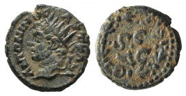 Caracalla (197-217). Seleucis and Pieria, Antioch. Æ Semis (14mm, 2.98g, 12h). Radiate head l. R/ Large S • C; Є above, Δ below; all within wreath. Mc...