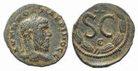 Macrinus (217-218). Seleucis and Pieria, Antioch. Æ (19mm, 3.80g, 12h). Laureate and cuirassed bust r. R/ Large SC, Δ above, Є below; all within laure...