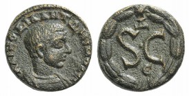 Diadumenian (Caesar, 217-218). Seleucis and Pieria, Antioch. Æ As (16.5mm, 4.63g, 11h). Bare-headed and cuirassed bust r. R/ S • C, Δ above, Є below; ...
