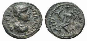 Elagabalus (218-222). Phrygia, Apameia. Æ (20mm, 2.58g, 12h). Laureate and cuirassed bust r. R/ Marsyas seated l. on rocks, holding cornucopia and aul...