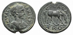 Severus Alexander (222-235). Troas, Alexandria. Æ (26.5mm, 8.58g, 6h). Laureate, draped and cuirassed bust r. R/ Horse grazing r. Bellinger A339; SNG ...