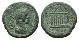 Julia Mamaea (Augusta, 222-235). Cilicia, Anazarbus. Æ (20mm, 6.08g, 12h). Diademed and draped bust r. R/ Decastyle temple with wreath in pediment. RP...