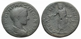 Maximus (Caesar, 235/6-238). Mysia, Apollonia ad Rhyndacum. Æ (30mm, 10.92g, 6h). Bareheaded, draped and cuirassed bust r. R/ Asclepius standing facin...
