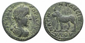 Gordian III (238-244). Lydia, Magnesia ad Sipylum. Æ (22mm, 5.08g, 12h). Laureate, draped and cuirassed bust r. R/ Bull standing l. RPC VII 290. Green...