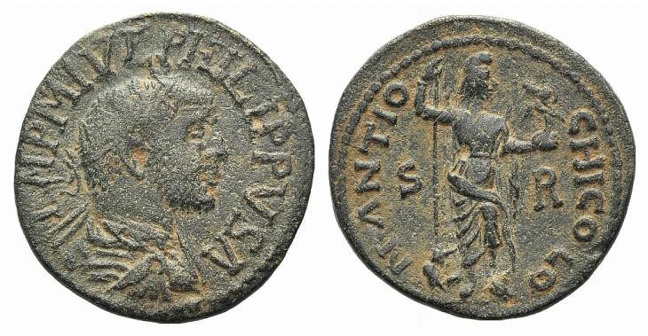 Philip I (244-249). Pisidia, Antioch. Æ (25mm, 6.55g, 1h). Bust radiate, draped ...