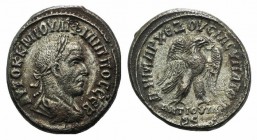 Philip I (244-249). Seleucis and Pieria, Antioch. BI Tetradrachm (27mm, 11.49g, 2h), AD 249. Laureate, draped and cuirassed bust r. R/ Eagle standing ...