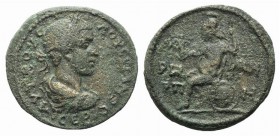 Volusian (251-253). Pontus, Neocaesarea. Æ (30mm, 14.57g, 12h). Laureate, draped and cuirassed bust r. R/ Roma seated l., on shield, holding Nike on g...