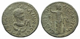 Gallienus (253-268). Pamphylia, Side. Æ 11 Assaria (28mm, 11.07g, 12h). Laureate head r.; below, eagle standing r., with wreath in beak and wings spre...