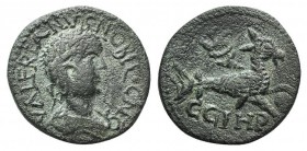 Valerian II (Caesar, 256-258). Mysia, Parium. Æ (20mm, 3.91g, 6h). Laureate, draped and cuirassed bust r. R/ Capricorn r., with globe between hooves a...