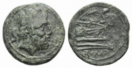 Anonymous, Sicily, 211-208 BC. Æ Semis (26mm, 12.40g, 9h). Laureate head of Saturn r. R/ Prow r.; grain ear above. Crawford 69/3a; RBW 287. Scarce, tr...