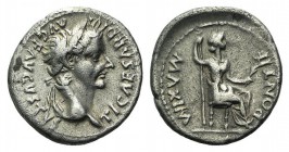 Tiberius (14-37). AR Denarius (19mm, 3.49g, 5h). “Tribute Penny” type, Lugdunum, 36-7. Laureate head r. R/ Livia (as Pax) seated r., holding sceptre a...