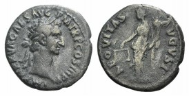 Nerva (96-98). AR Denarius (17mm, 2.78g, 6h). Rome, AD 96 Laureate head r. R/ Aequitas standing l., holding scales and cornucopiae. RIC II 1; RSC 3. D...