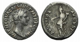 Nerva (96-98). AR Denarius (17mm, 3.17g, 6h). Rome, AD 97. Laureate head r. R/ Fortuna standing l., holding rudder and cornucopia. RIC II 16; RSC 65. ...