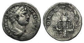 Hadrian (117-138). AR Cistophoric Tetradrachm (27mm, 10.06g, 6h). Ephesus, c. 134-8. Bare-headed and draped bust r. R/ Cult statue of Diana (Artemis) ...