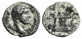 Divus Antoninus Pius (died 161). AR Denarius (15mm, 3.35g, 6h). Rome, AD 161. Bare head r. R/ Large altar. RIC III 441 (Marcus Aurelius); RSC 357. Min...