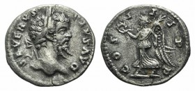 Septimius Severus (193-211). AR Denarius (17mm, 2.43g, 1h). Laodicea, AD 202. Laureate head r. R/ Victory advancing l., holding wreath and palm. RIC I...