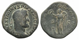 Maximinus I (235-238). Æ Sestertius (30mm, 22.19g, 12h). Rome, 236-7. Laureate, draped and cuirassed bust r. R/ Victory standing l., holding wreath an...