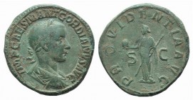 Gordian III (238-244). Æ Sestertius (30mm, 23.12g, 12h). Rome, 238-9. Laureate and draped bust r. R/ Providentia standing l. with transverse sceptre a...