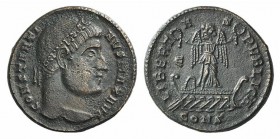 Constantine I (307/310-337). Æ Follis (18mm, 3.10g, 12h). Constantinople, c. 327-8. Diademed head r. R/ Victory standing facing on galley, head l., ho...