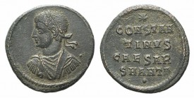 Constantine II (Caesar, 316-337). Æ Follis (17mm, 2.02g, 6h). Antioch, 324-5. Laureate, draped and cuirassed bust l. R/ CONSTAN / TINVS / CAESAR / SMA...