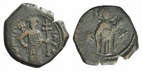 John III Ducas (Emperor of Nicaea, 1222-1254). Æ Tetarteron (19mm, 2.84g, 6h). Magnesia. The Theotokos standing r., head facing; stars flanking. R/ Ha...