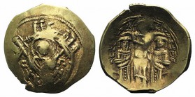 Andronicus II Palaeologus and Michael IX (1282-1328). AV Hyperpyron (24mm, 3.90g, 6h). Constantinople, c. 1294-1303. Half-length figure of the Theotok...