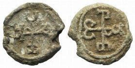 Byzantine Pb Seal, c. 7th-12th century (24mm, 12.45g, 12h). Cruciform monogram. R/ Cruciform monogram. Near VF