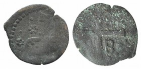 Crusaders, Mytilene. Dorino Gattilusio (1428-1449). Æ Denaro (16mm, 0.70g). Gothic Y and rosettes. R/ Palaeologan arms. Schl. XVI, 18. Rare, Good Fine...