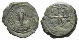 Crusaders, Antioch. Tancred (Regent, 1101-03, 1104-12). Æ Follis (22mm, 3.61g, 6h). Bust of Tancred facing, wearing turban and holding sword. R/ Cross...