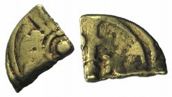 Italy, Sicily. Messina or Palermo. Guglielmo II (1166-1189). AV Tarì fragment (7mm, 0.28g). Legend around central pellet-in-annulet. R/ Cross-tipped s...