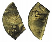 Italy, Sicily. Uncertain, 12th century. AV Tarì fragment (9mm, 0.35g). Arab legend. R/ Cross.