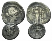 Lot of 2 Roman Republican AR coins, including a quinarius of Cato and a denarius of Clodius, to be catalog. Lot sold as is it, no returns