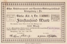 Deutschland
Königsberg, Ostpr. Kühltransport- und Handels-AG Aktie über 5000 Mark 1.7.1923. Dazu kompletter Erneuerungsschein, Aktie leichter Bürokla...