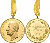 Orden deutscher Länder Hannover
Langensalza-Medaille Verliehen 1866. Messing bronziert. Kopf Georg V. nach links. 36 mm. Mit Band OEK 749 Kl. Randfeh...