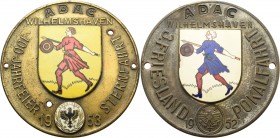Auto- und Motorradmedaillen und -plaketten
Wilhelmshaven Einseitige teilemaillierte Bronzeplakette 1952. 3. Friesland Pokalfahrt A.D.A.C. Wilhelmshav...
