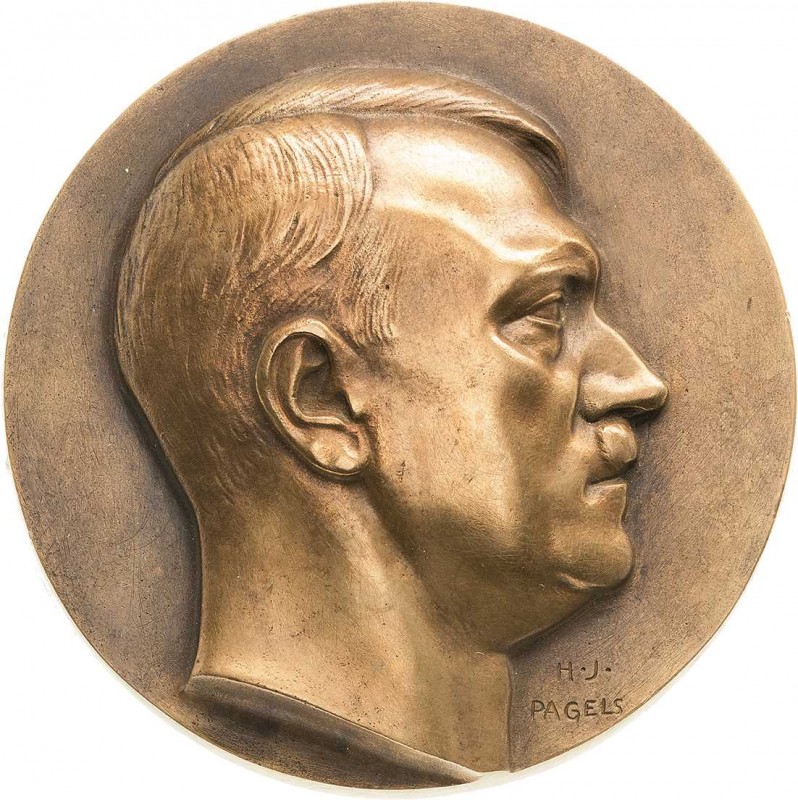 Drittes Reich
 Einseitige Bronzegußmedaille o.J. (H.J.Pagels) Kopf von Adolf Hi...