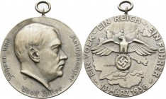 Drittes Reich
 Versilberte Zinkmedaille 1938 (W) Anschluss Österreichs an das Deutsche Reich. Kopf Adolf Hitlers nach rechts / Landkarte, davor Reich...