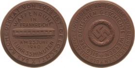 Drittes Reich
 Braune Porzellanmedaille 1940 (Meißen) Waffenruhe in Frankreich. Eisenbahnwaggon / Hakenkreuz im Eichenkranz. 50 mm Scheuch 1872 a Prä...