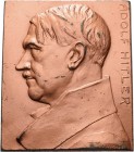 Drittes Reich
 Einseitige verkupferte Zinkplakette o.J. (Stiasny) Brustbild Adolf Hitlers nach links. 70,9 x 60,8 mm, 143,89 g Colbert/Hyder C-331 Za...