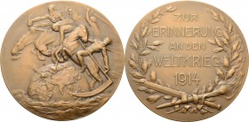 Erster Weltkrieg
 Bronzemedaille 1914 (B.H. Mayer) Erinnerung an den Weltkrieg 1914. Vier Kriegsfurien nach links reitend, darunter Erdkugel in Wolke...