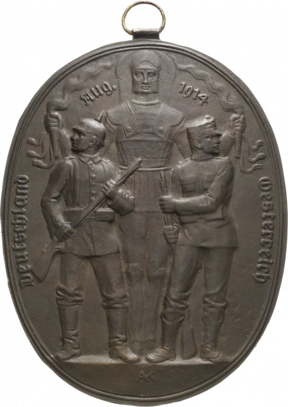 Erster Weltkrieg
 Einseitige Bronzegussplakette 1914 (AK) Deutsch-Österreichisc...