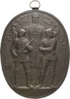 Erster Weltkrieg
 Einseitige Bronzegussplakette 1914 (AK) Deutsch-Österreichische Waffenbrüderschaft. Ritter mit zwei Fackeln zwischen zwei Soldaten....