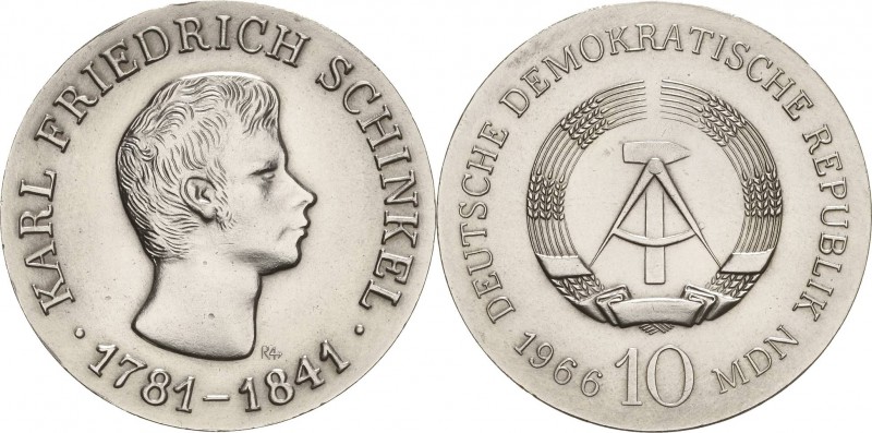 Gedenkmünzen
 10 MDN 1966. Schinkel Jaeger 1517 Kl. Schrötlingsfehler, vorzügli...