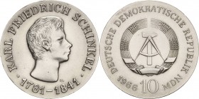 Gedenkmünzen
 10 MDN 1966. Schinkel Jaeger 1517 Kl. Schrötlingsfehler, vorzüglich-prägefrisch