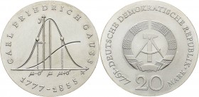 Gedenkmünzen
 20 Mark 1977. Gauss Jaeger 1563 Mattiert, leicht berieben, vorzüglich-prägefrisch